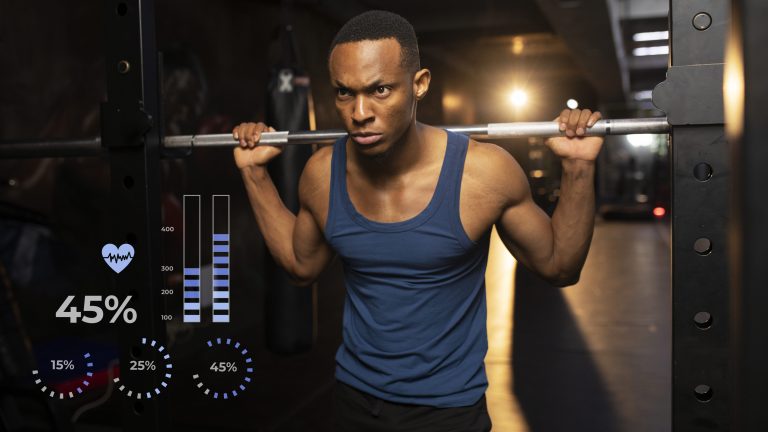 önden-görünüm-istatistiklerle-spor yapan erkek